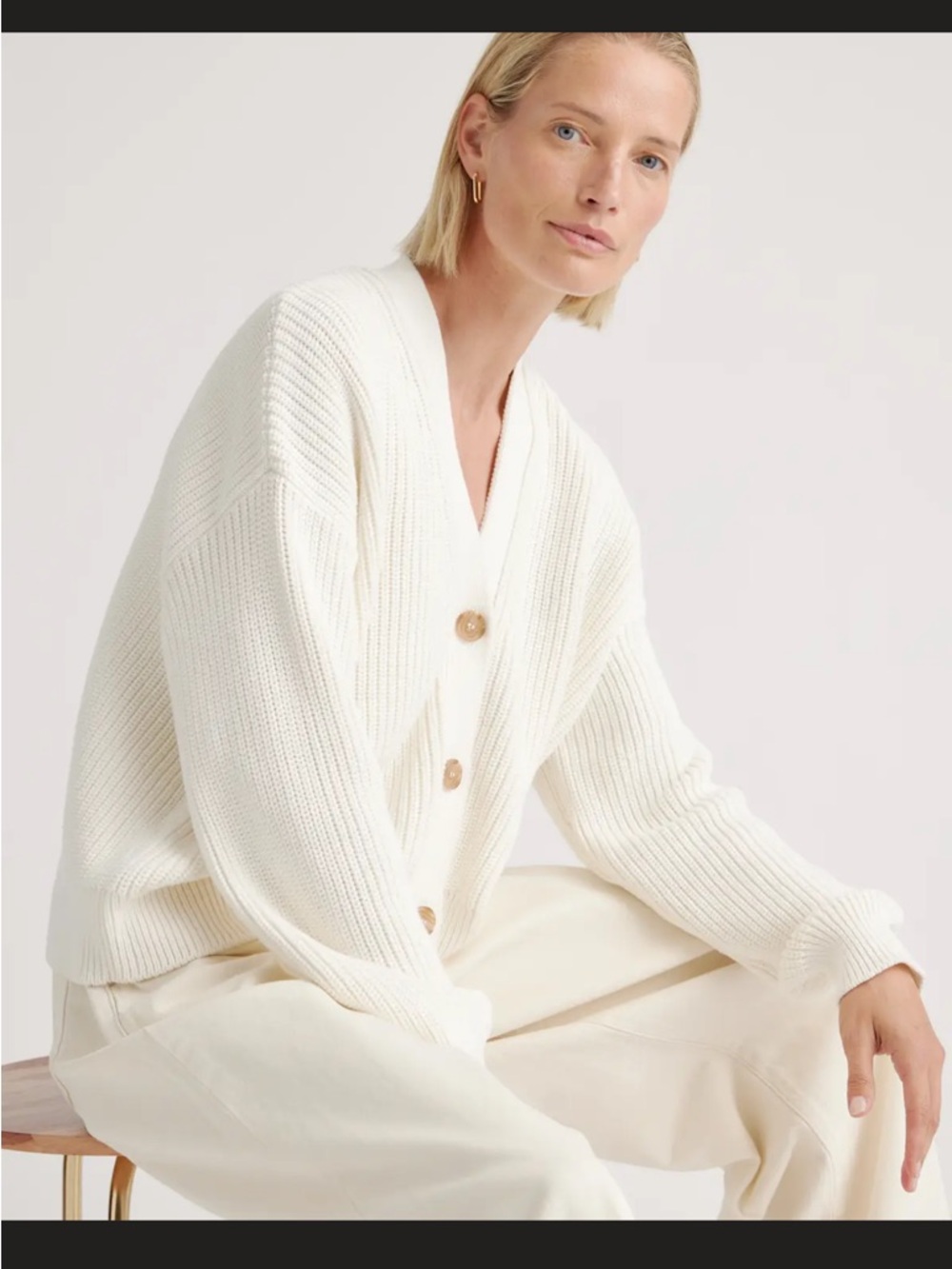 Quince boxy cotton Fisherman cardigan. Large. EUC